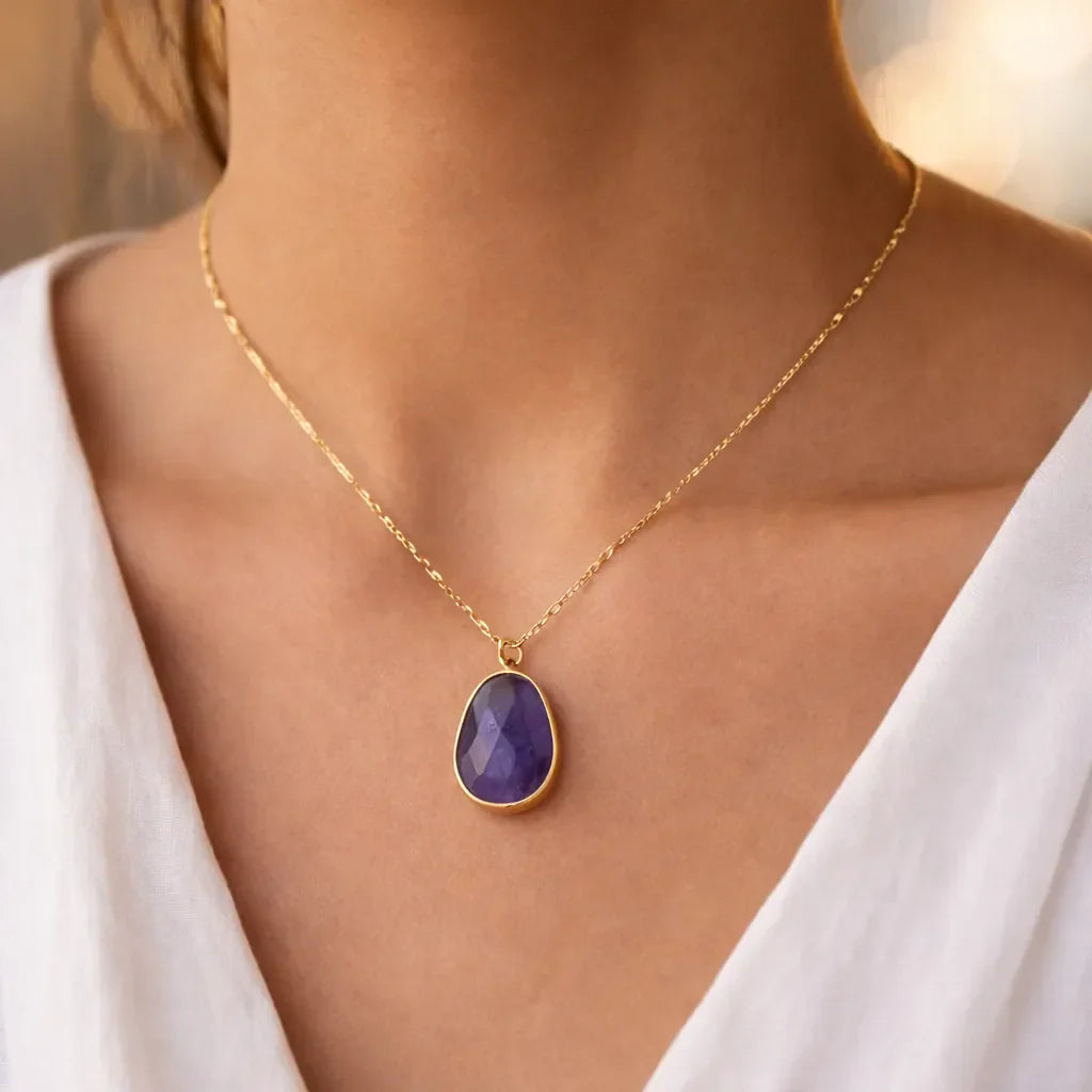 Natural Stone Wrapped Faceted Water Drop Pendant — Capture the Essence of Healing Energy