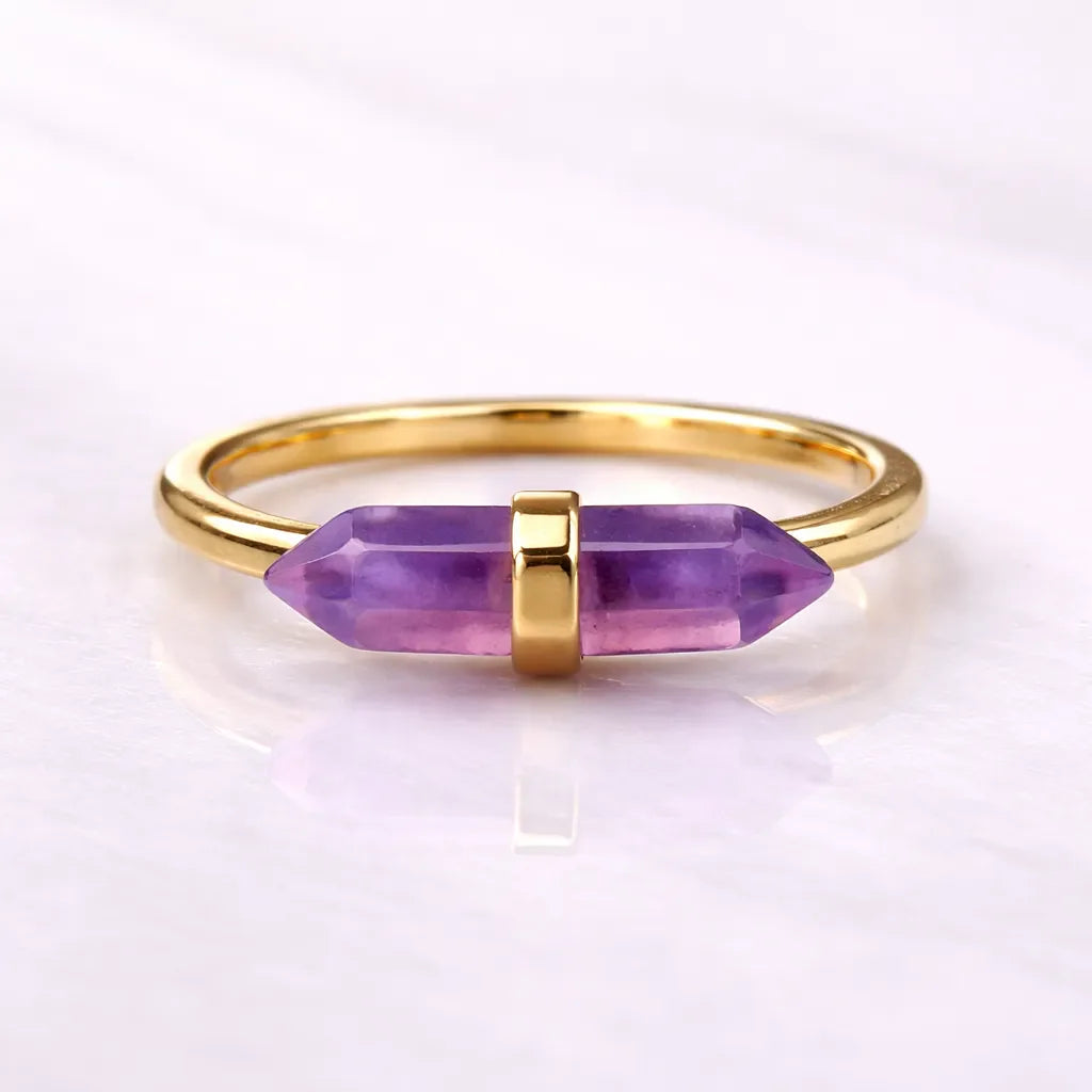 Thin Crystal Point Double Bead Ring — Sleek Healing Stone Jewelry