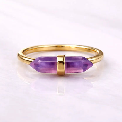 Thin Crystal Point Double Bead Ring — Sleek Healing Stone Jewelry
