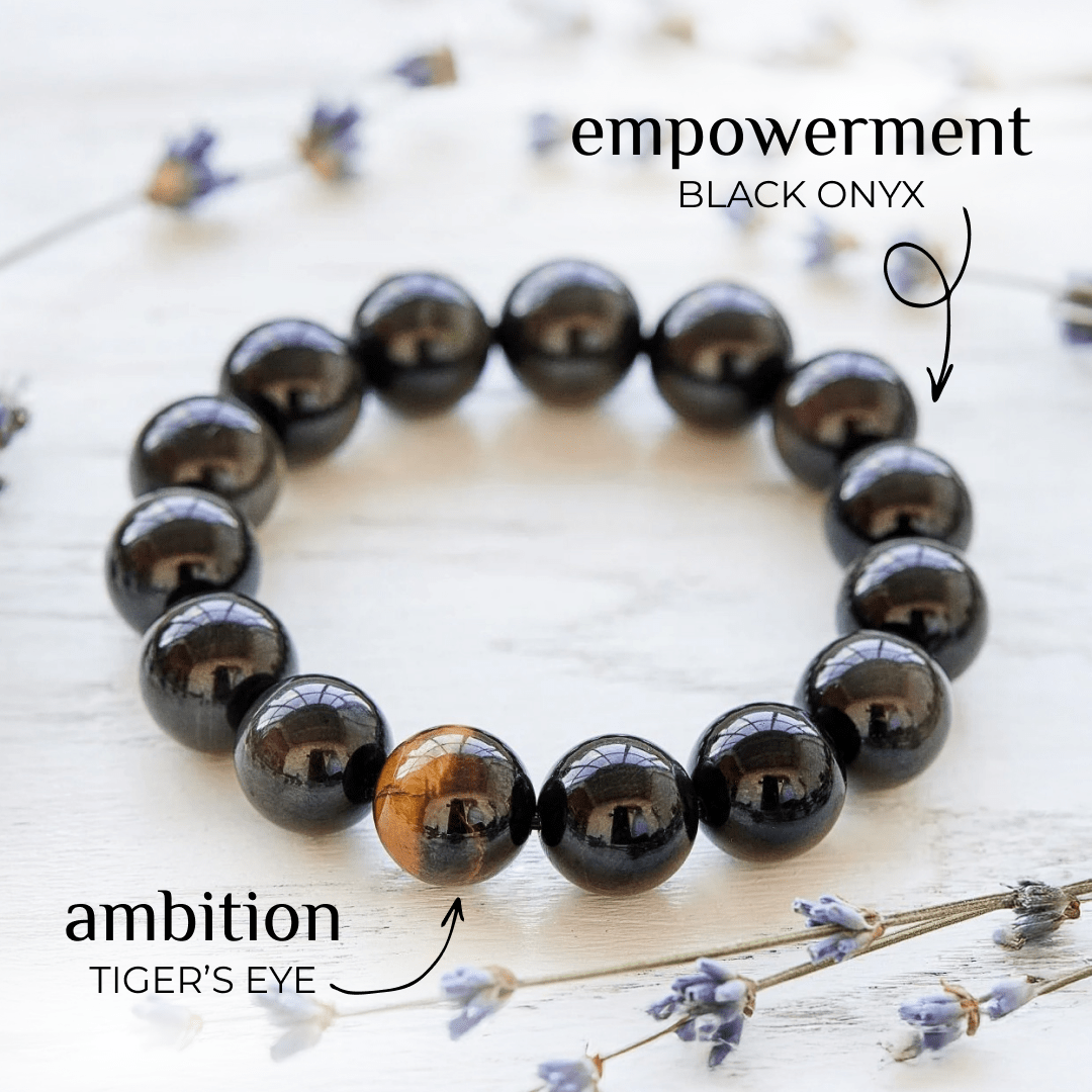 Bracelet en onyx noir et œil de tigre 