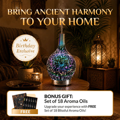 The Ultimate Aroma Bundle: 3D Glass Aroma Oil Diffuser + FREE 18 Blissfull Aroma Oils Set