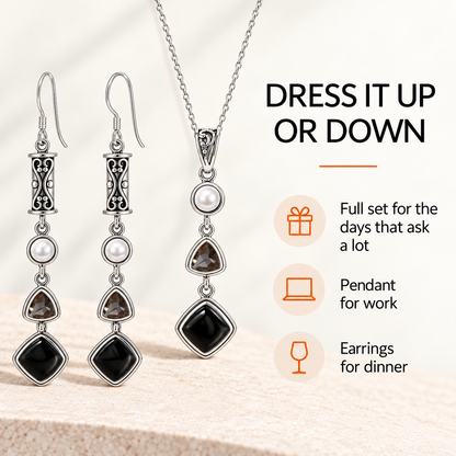 Silver Black Obsidian Set