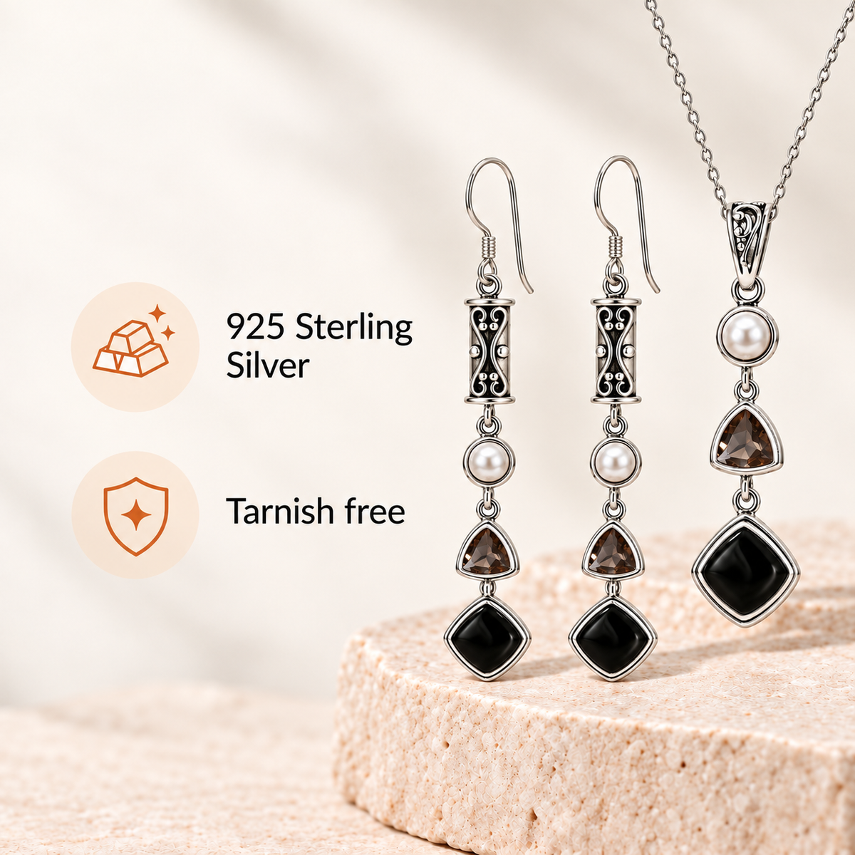Silver Black Obsidian Set