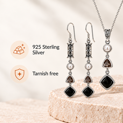 Silver Black Obsidian Set