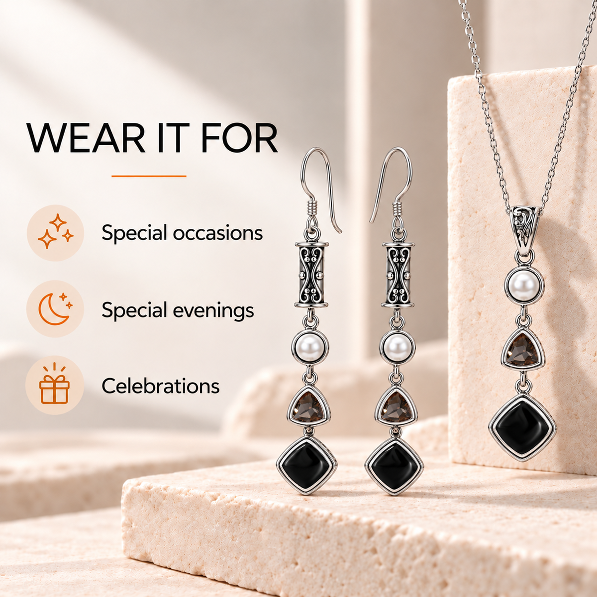 Silver Black Obsidian Set
