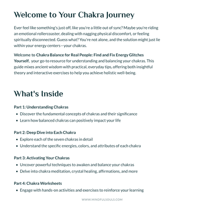 Chakra-Balance für echte Menschen: Ihr druckbares Arbeitsbuch und Handbuch (50 Seiten)