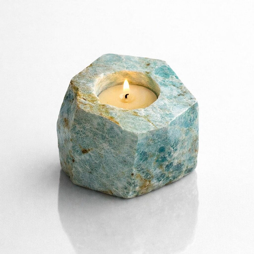 Healing Crystal Tea Light Candle Holder — Natural Stone Light for Ambience & Calm