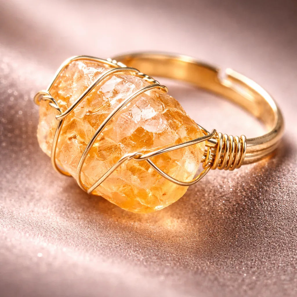 Healing Crystal Adjustable Ring — Natural Gemstone Statement Jewelry