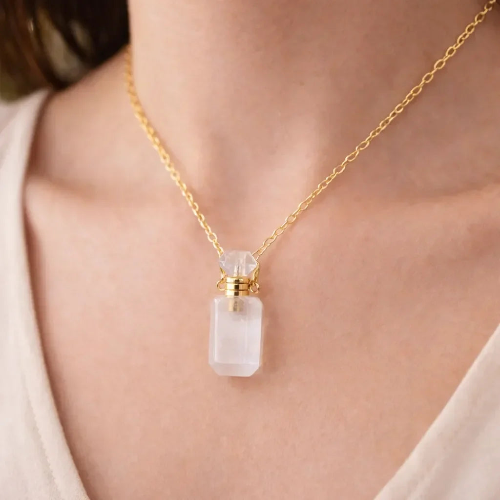 Engraved Gemstone Perfume Bottle Pendant — Embrace the Scent of Spiritual Energy