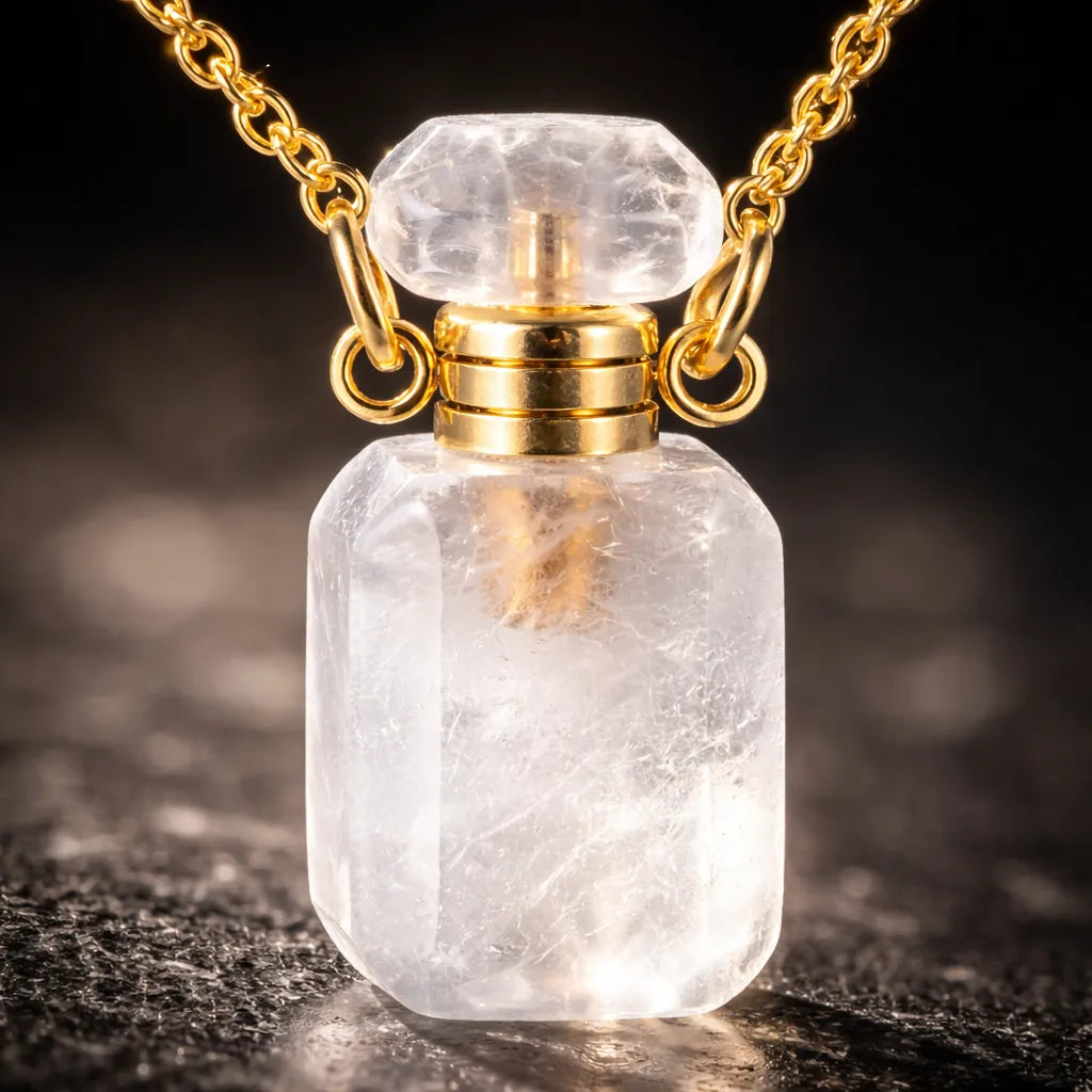 Engraved Gemstone Perfume Bottle Pendant — Embrace the Scent of Spiritual Energy