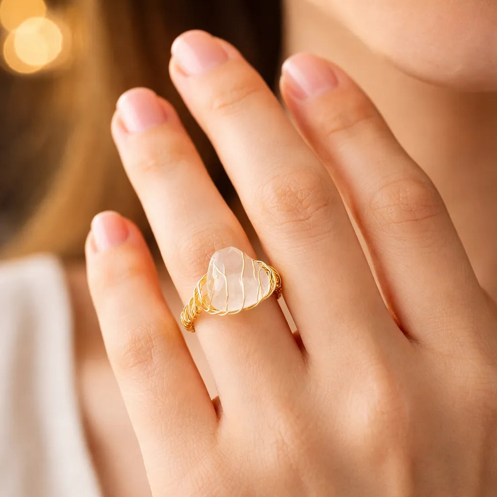 Healing Crystal Adjustable Ring — Natural Gemstone Statement Jewelry