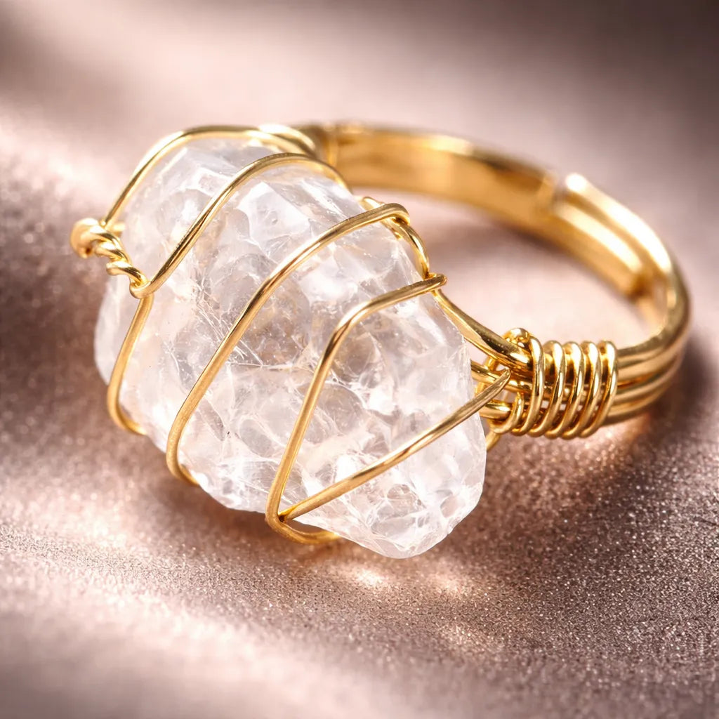 Healing Crystal Adjustable Ring — Natural Gemstone Statement Jewelry