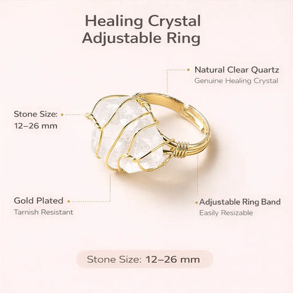 Healing Crystal Adjustable Ring — Natural Gemstone Statement Jewelry