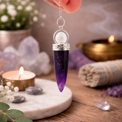 Cone & Silver Ring Pendulum – Assorted Gemstones