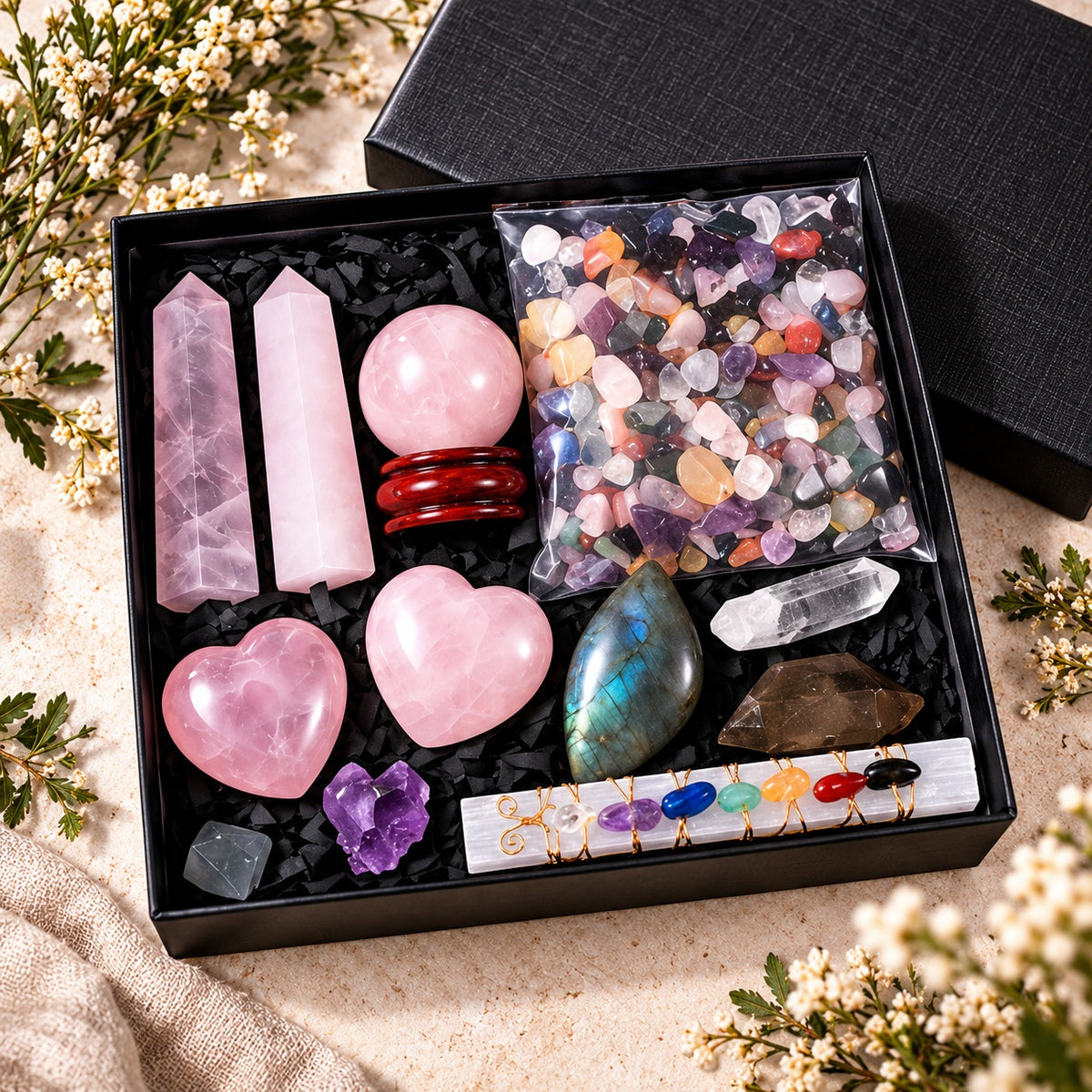 Ensemble de cristaux d'énergie d'amour en quartz rose