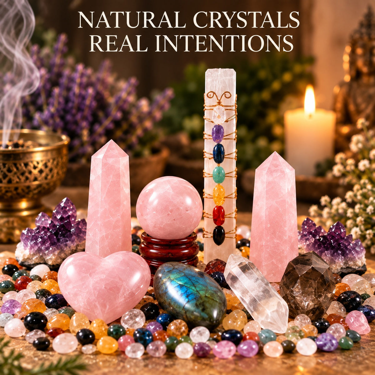 Ensemble de cristaux d'énergie d'amour en quartz rose