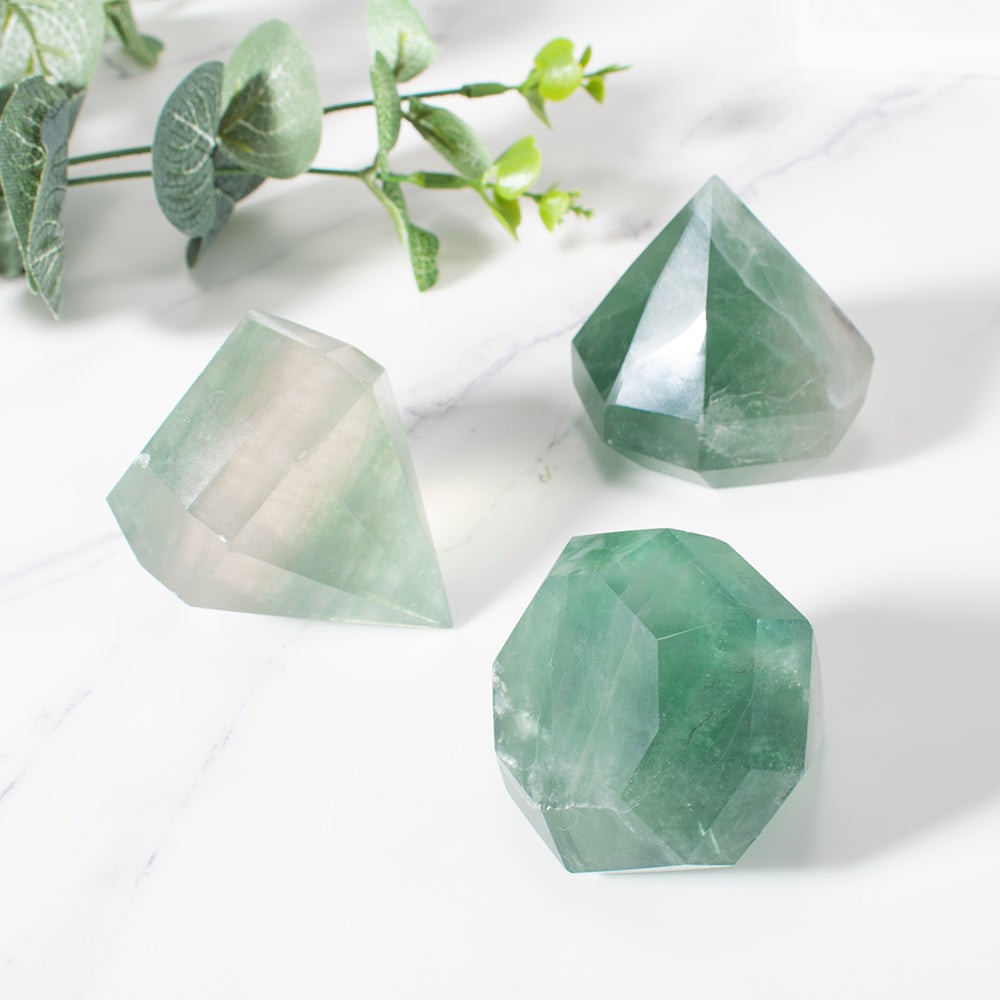 Green Fluorite Crystal Cut Diamond