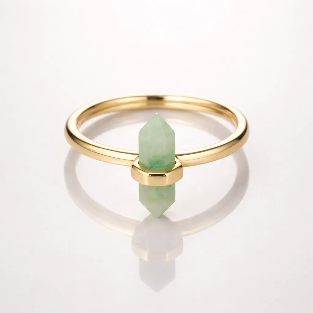 Thin Crystal Point Double Bead Ring — Sleek Healing Stone Jewelry