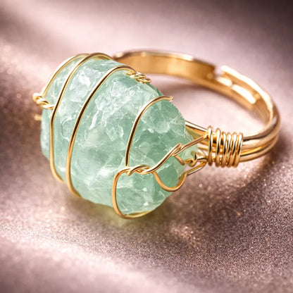 Healing Crystal Adjustable Ring — Natural Gemstone Statement Jewelry