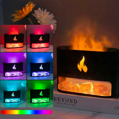 Himalayan Salt Fireplace Humidifier Lamp + FREE 12 Piece Set of Aroma Oils