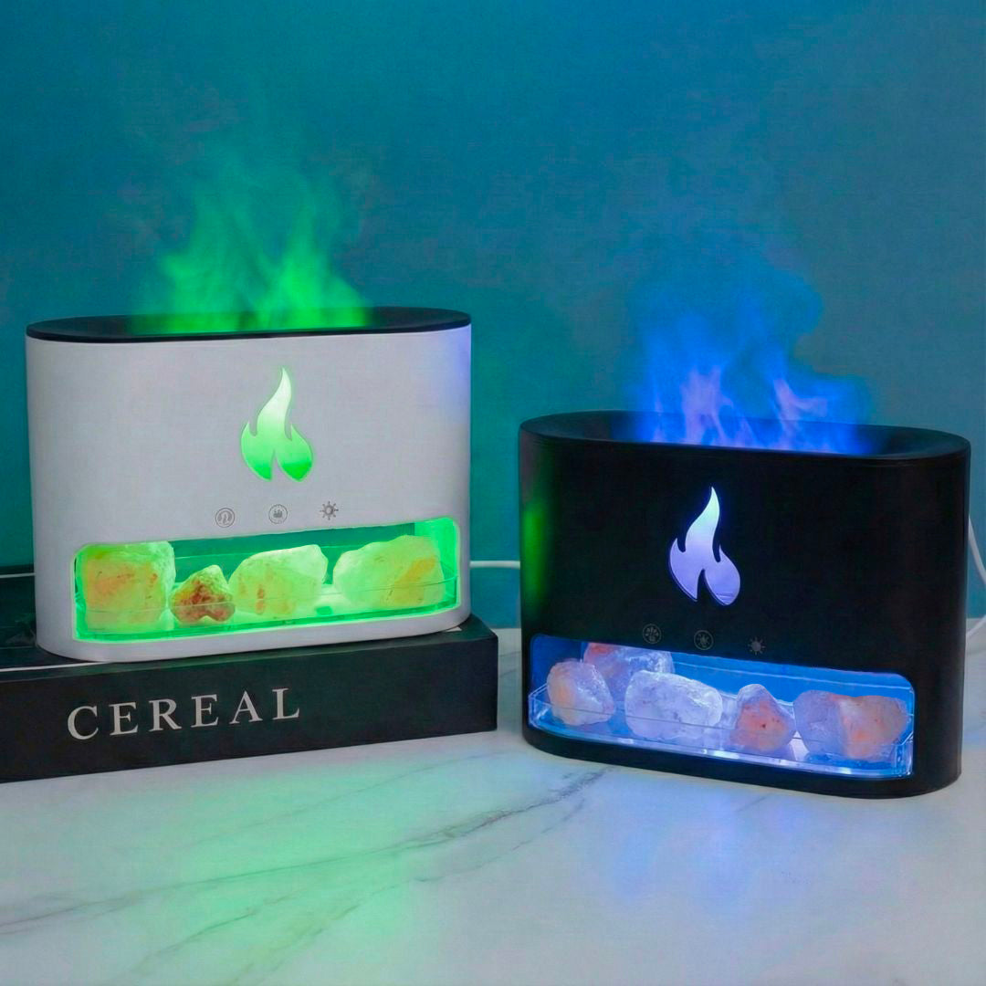 Himalayan Salt Fireplace Humidifier Lamp + FREE 12 Piece Set of Aroma Oils
