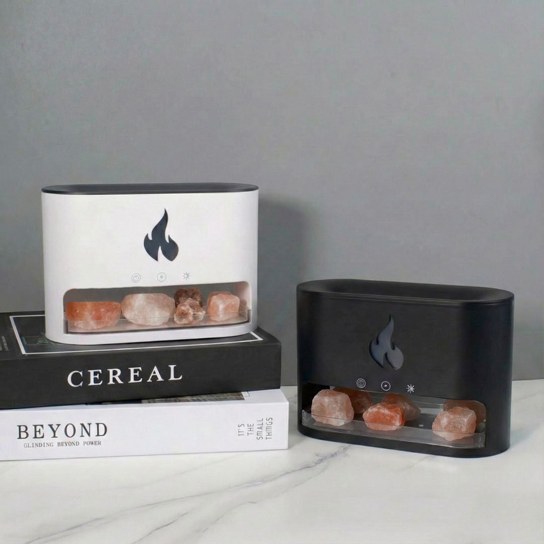 Himalayan Salt Fireplace Humidifier Lamp + FREE 12 Piece Set of Aroma Oils
