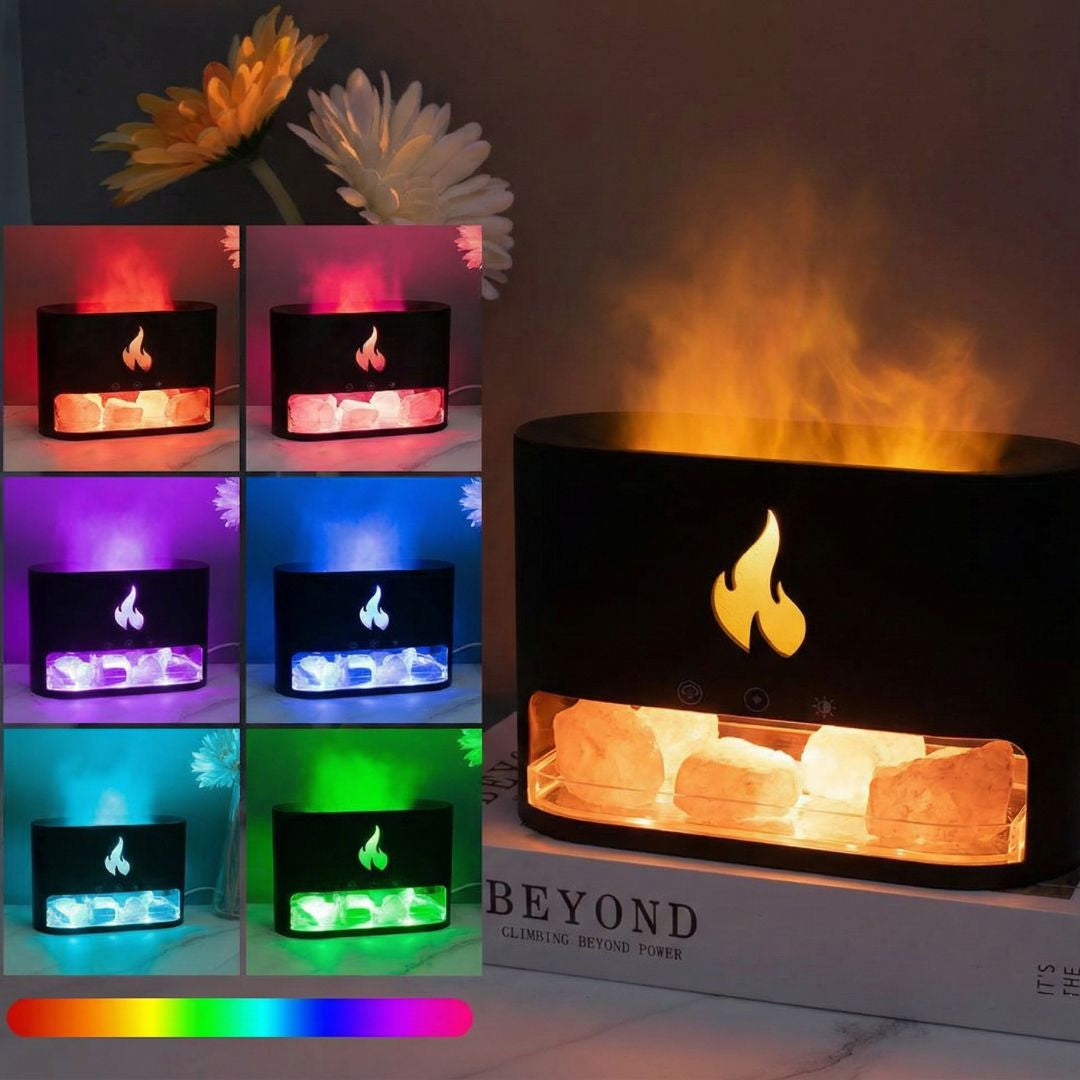 Himalayan Salt Fireplace Humidifier Lamp + FREE 12 Piece Set of Aroma Oils