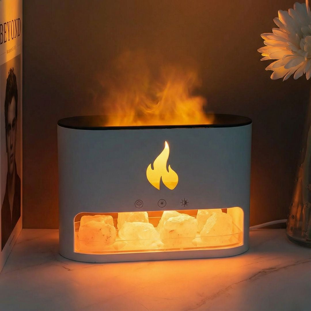 Himalayan Salt Fireplace Humidifier Lamp + FREE 12 Piece Set of Aroma Oils