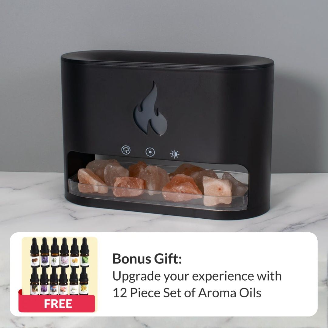Himalayan Salt Fireplace Humidifier Lamp + FREE 12 Piece Set of Aroma Oils