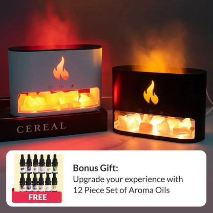Himalayan Salt Fireplace Humidifier Lamp + FREE 12 Piece Set of Aroma Oils