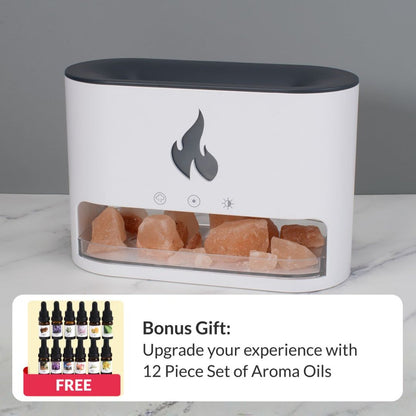 Himalayan Salt Fireplace Humidifier Lamp + FREE 12 Piece Set of Aroma Oils