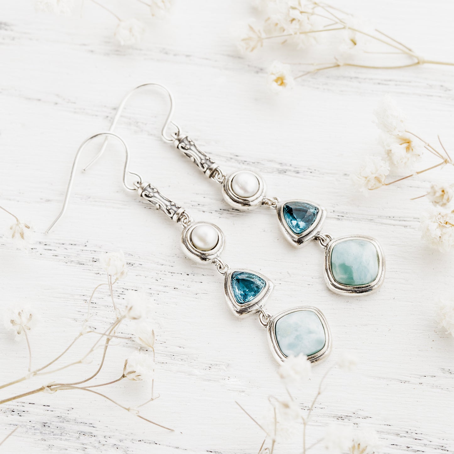 Silver Larimar Earrings