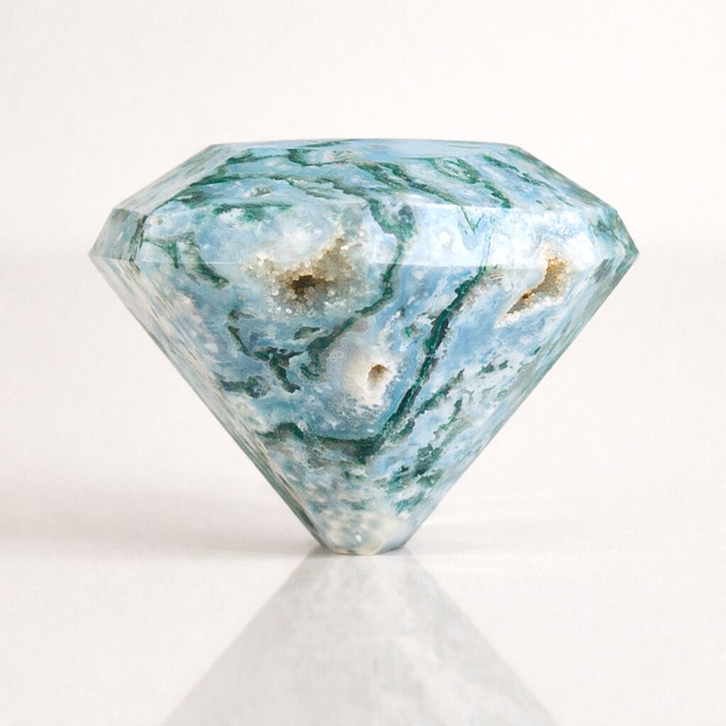 Natural Green Moss Agate Crystal Diamond Shape — Grounding Energy & Spiritual Growth