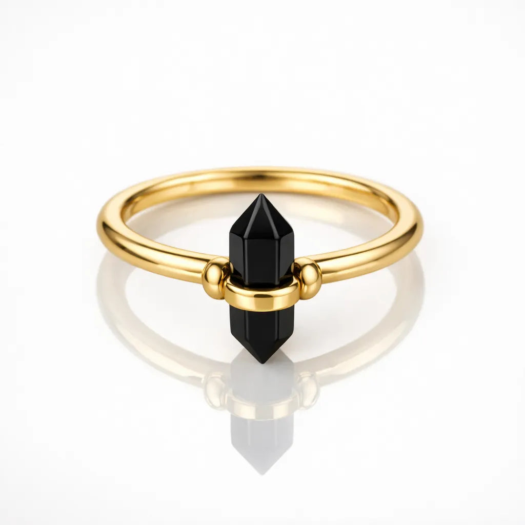 Thin Crystal Point Double Bead Ring — Sleek Healing Stone Jewelry