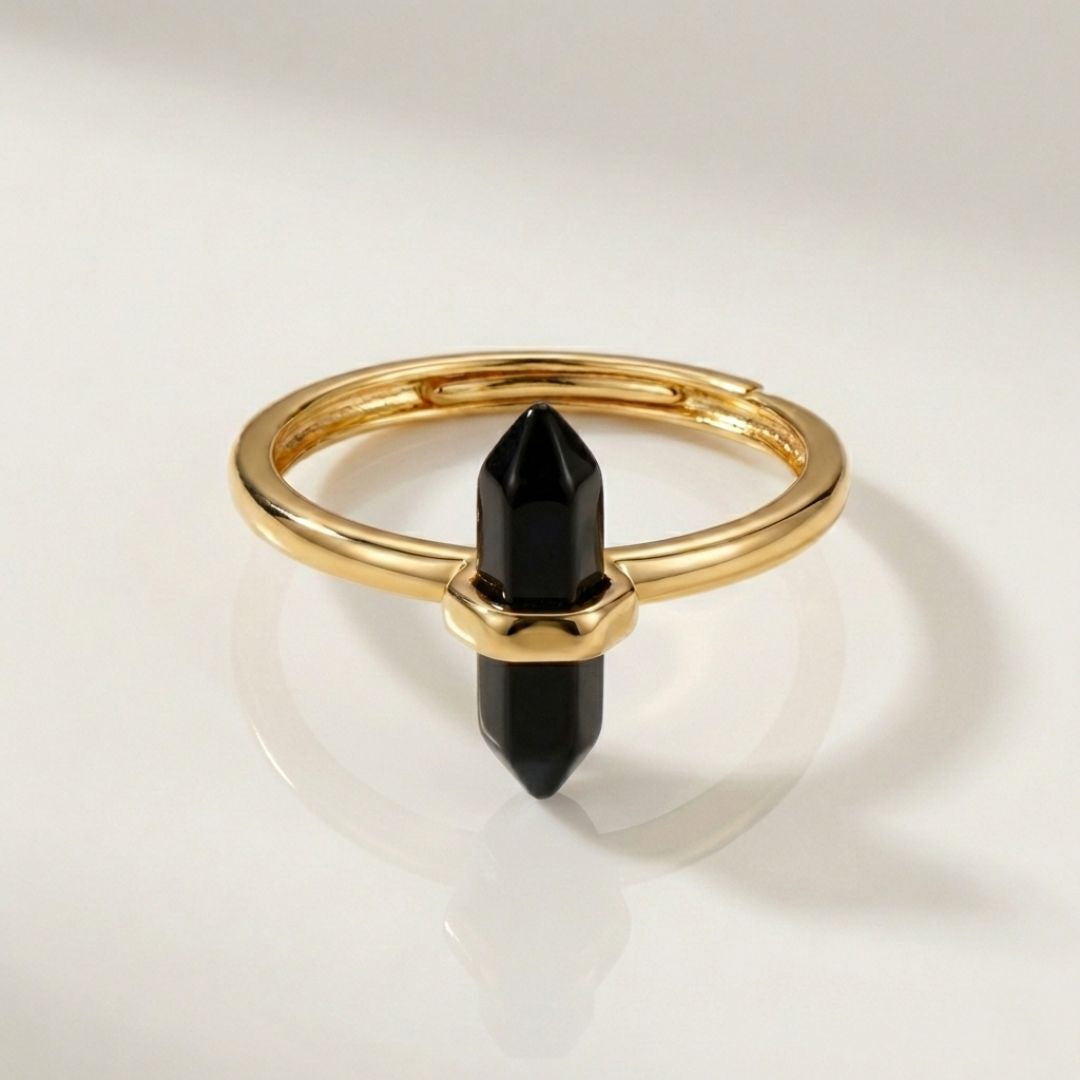 Thin Crystal Point Double Bead Ring — Sleek Healing Stone Jewelry