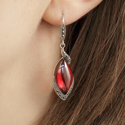 Silver Garnet Drop Earrings