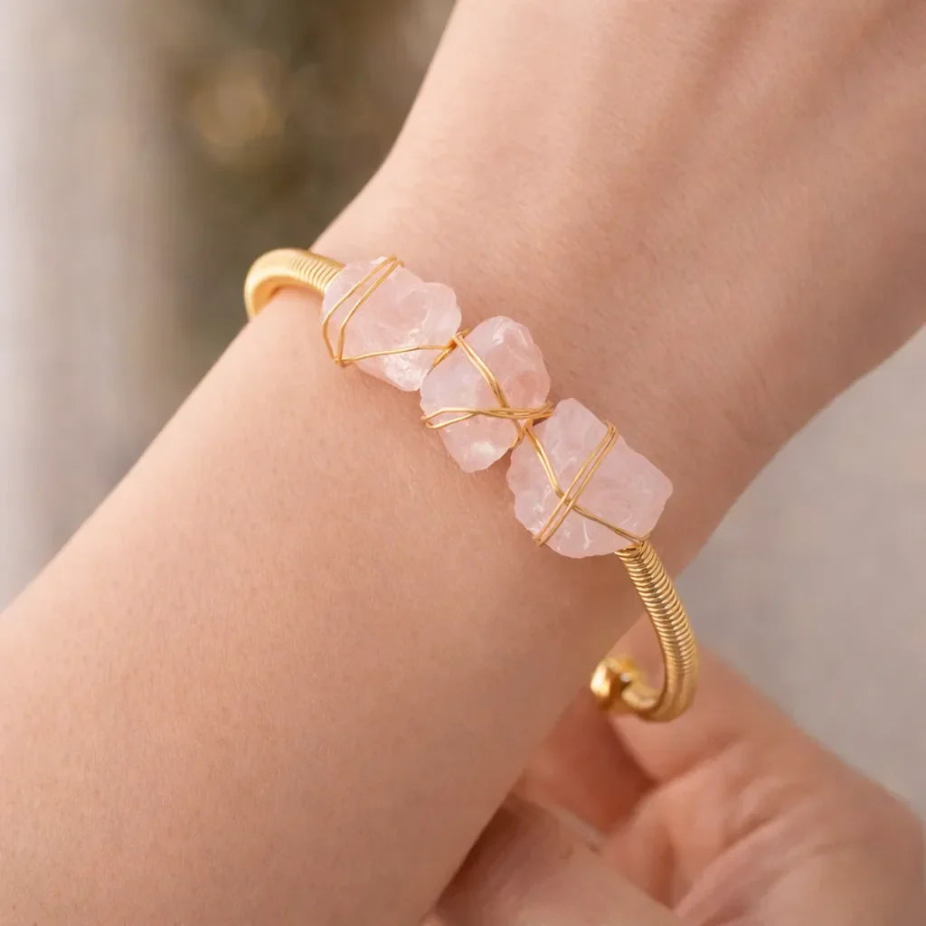 Natural Crystal Raw Stone Bracelet — Healing Energy in Every Bead