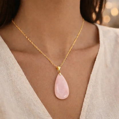 Long Teardrop Healing Crystal Necklace — Natural Gemstone Pendant