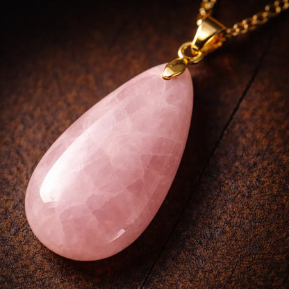 Long Teardrop Healing Crystal Necklace — Natural Gemstone Pendant