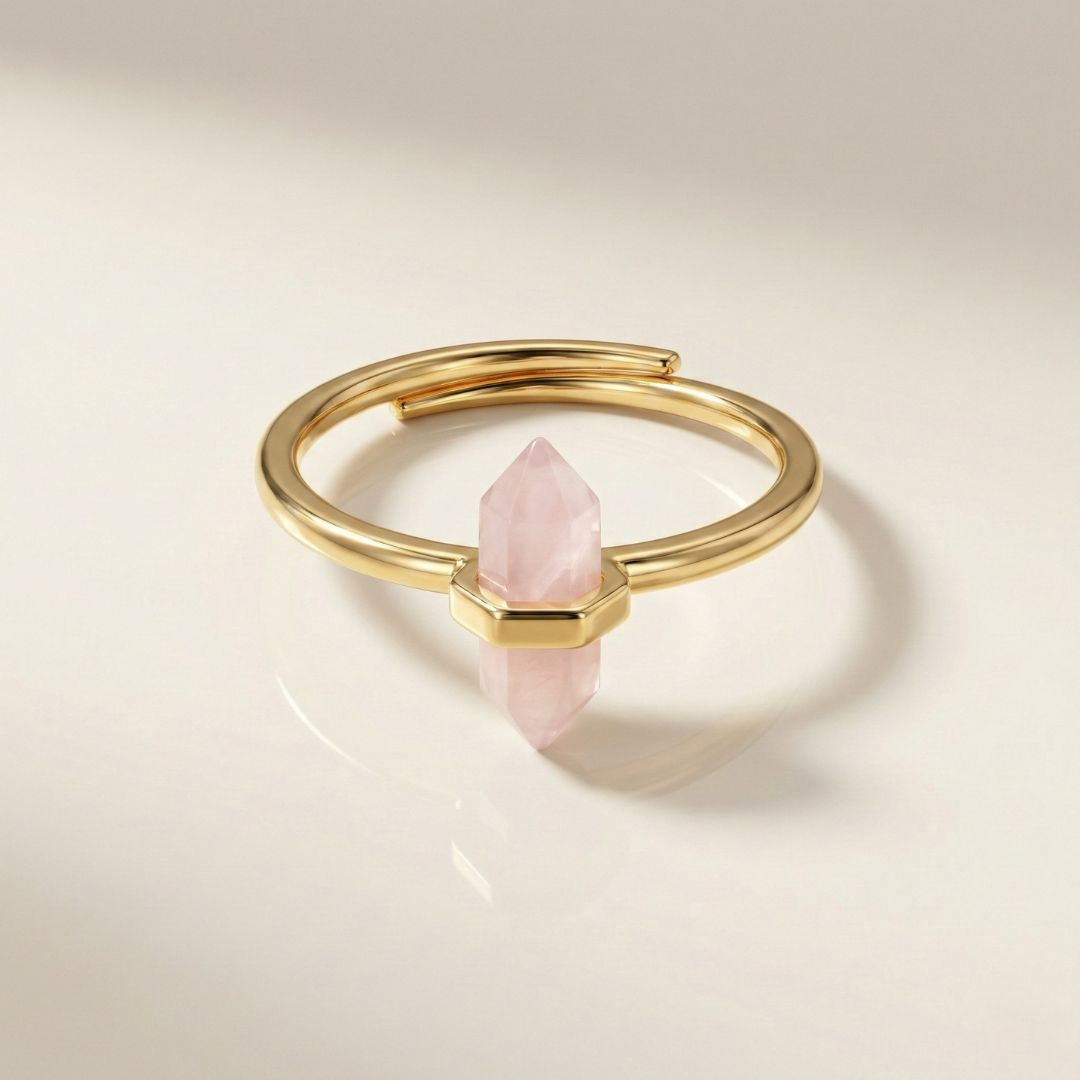 Thin Crystal Point Double Bead Ring — Sleek Healing Stone Jewelry