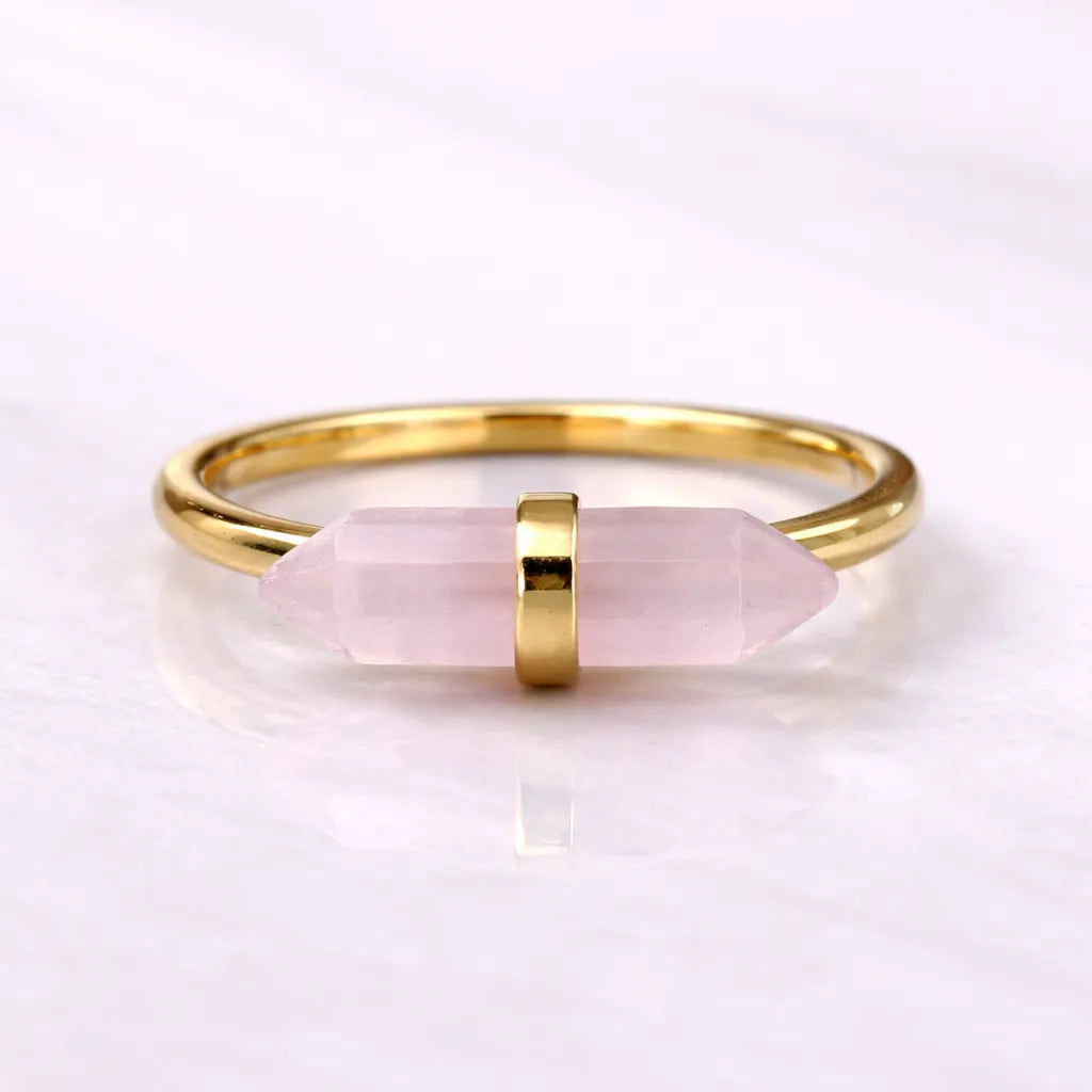 Thin Crystal Point Double Bead Ring — Sleek Healing Stone Jewelry