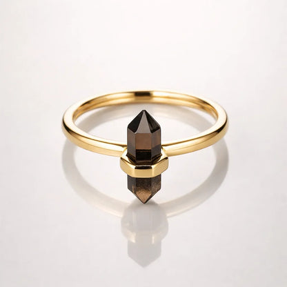 Thin Crystal Point Double Bead Ring — Sleek Healing Stone Jewelry