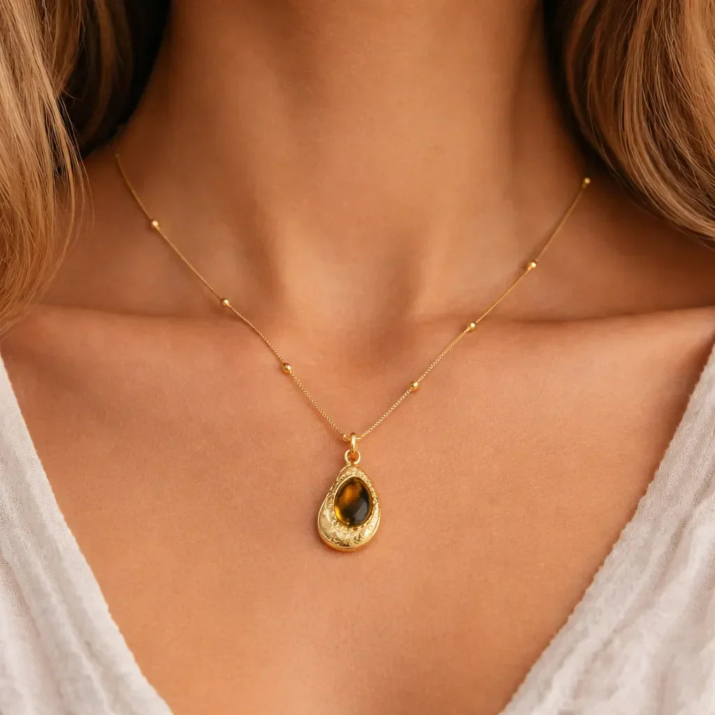 Tiger's Eye Gold-Plated Pendant Necklace — Grounding & Empowering Energy