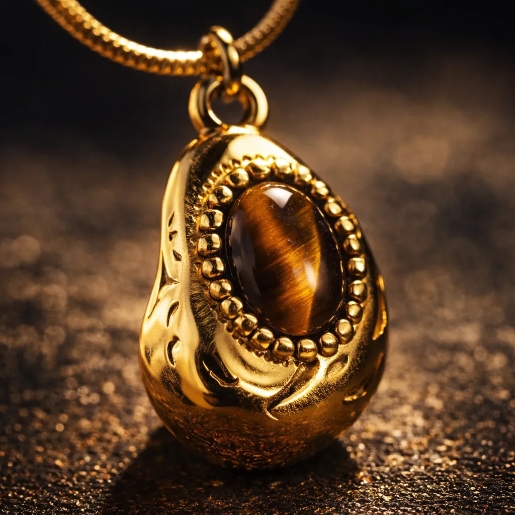Tiger's Eye Gold-Plated Pendant Necklace — Grounding & Empowering Energy
