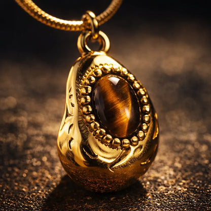 Tiger's Eye Gold-Plated Pendant Necklace — Grounding & Empowering Energy