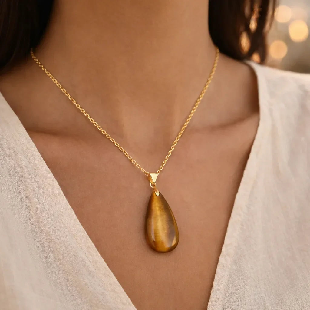 Long Teardrop Healing Crystal Necklace — Natural Gemstone Pendant
