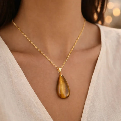 Long Teardrop Healing Crystal Necklace — Natural Gemstone Pendant