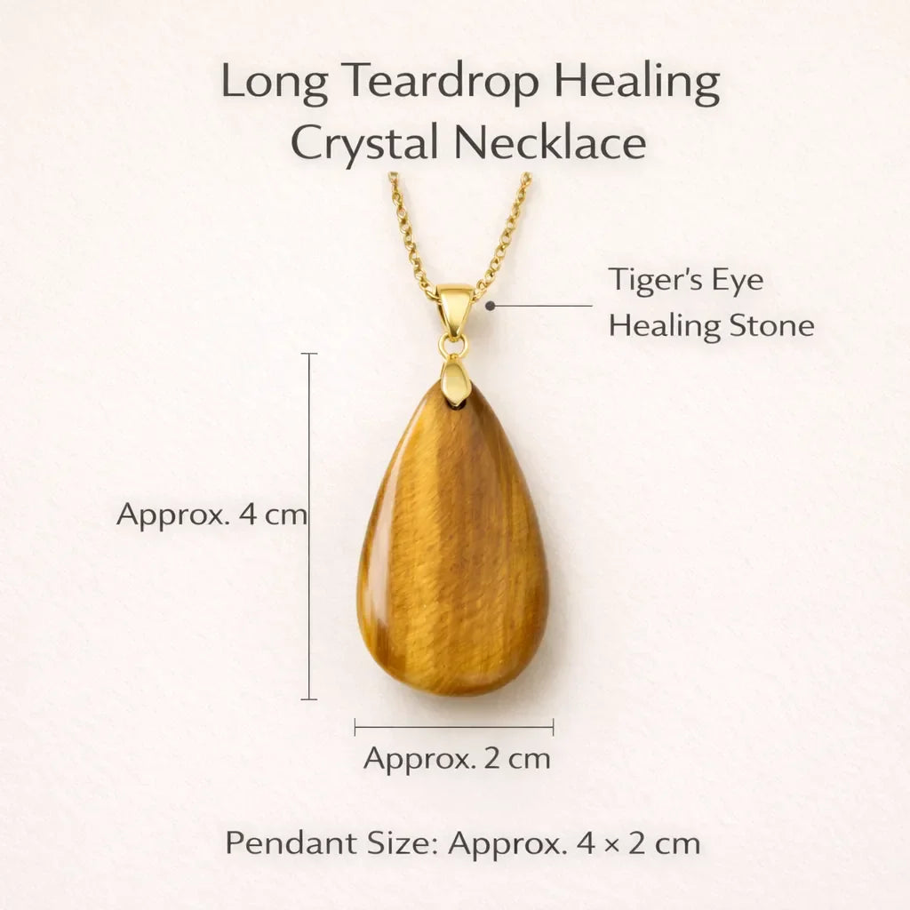 Long Teardrop Healing Crystal Necklace — Natural Gemstone Pendant