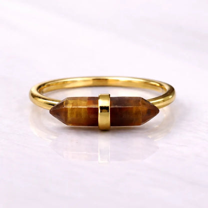 Thin Crystal Point Double Bead Ring — Sleek Healing Stone Jewelry