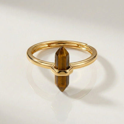 Thin Crystal Point Double Bead Ring — Sleek Healing Stone Jewelry